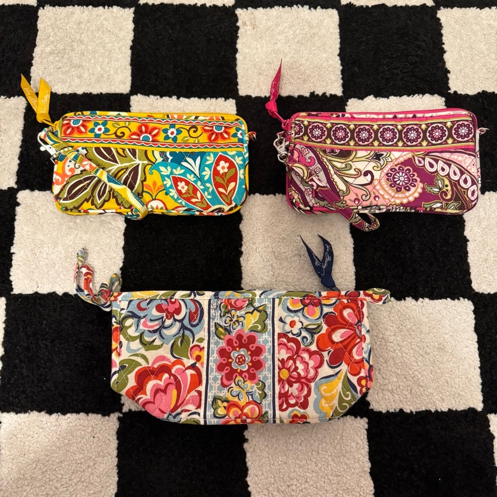 Vera Bradley Lot of 3 Wristlet Zip Top Pouch Bags